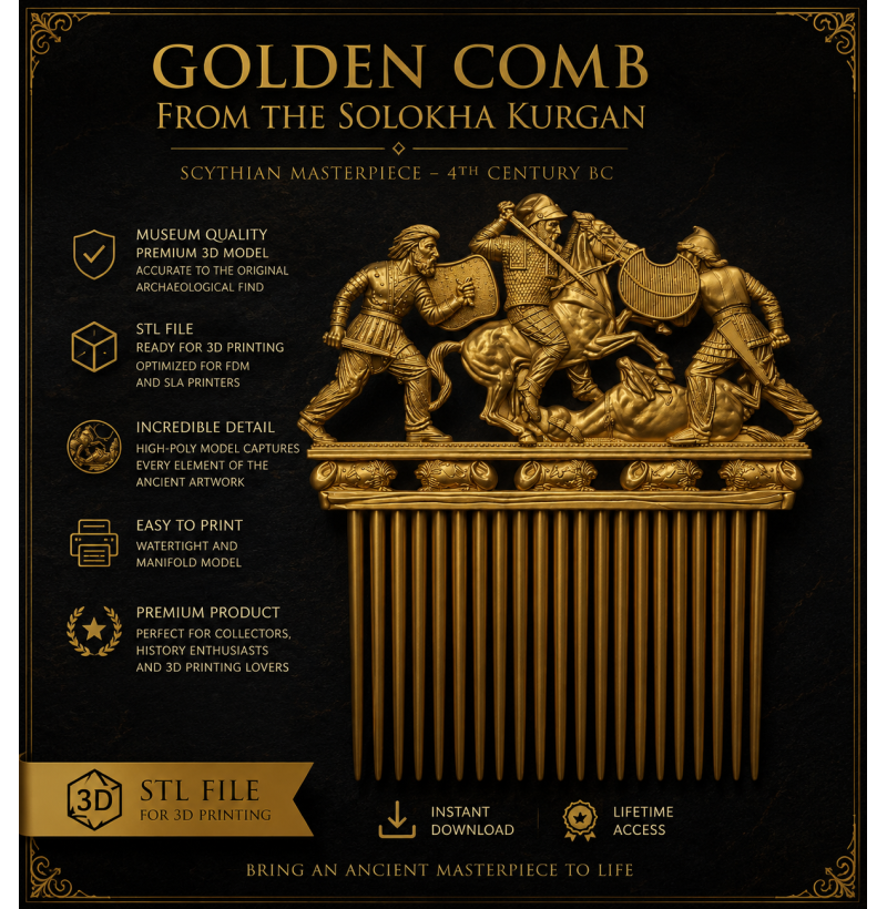 Golden Comb from the Solokha Kurgan — Scythian Masterpiece, 4th Century BC | STL for 3D Printing