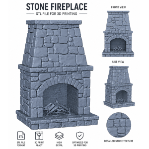 Stone Fireplace STL File for 3D Printing