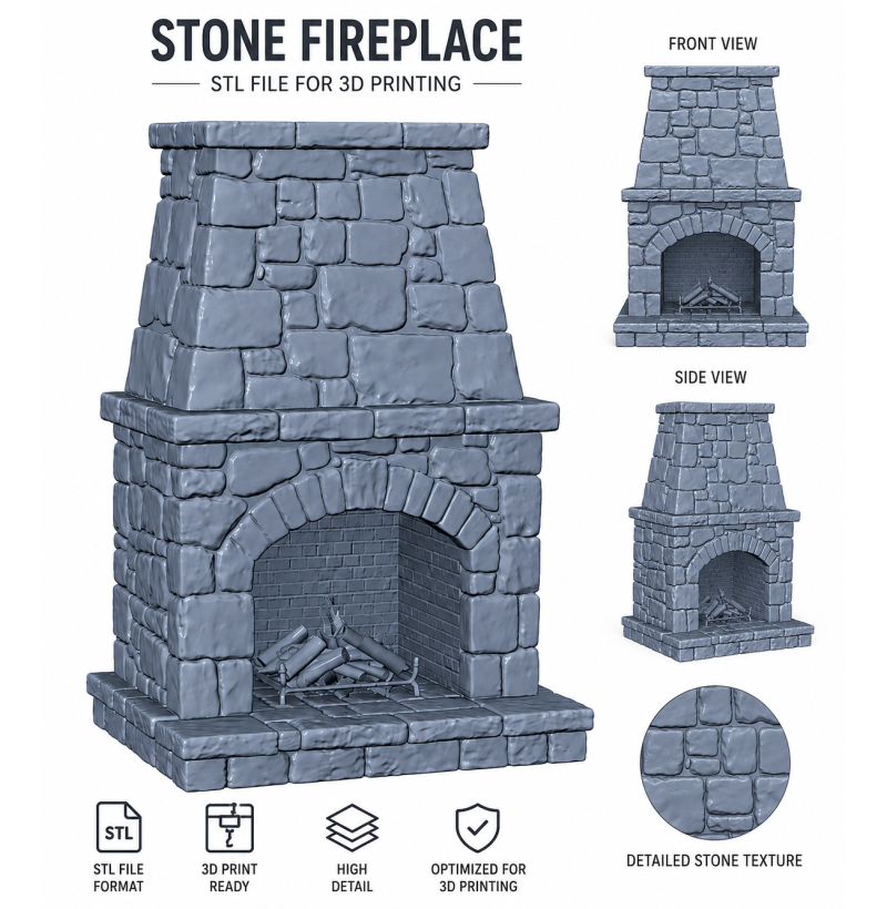 Stone Fireplace STL File for 3D Printing