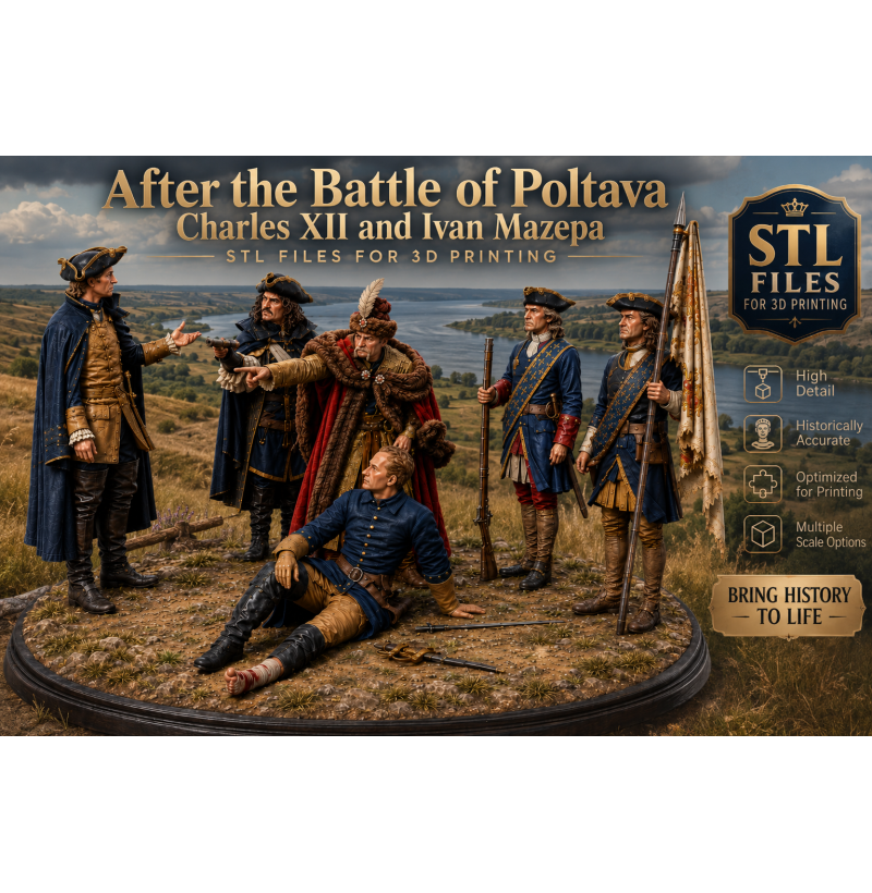 After the Battle of Poltava — Charles XII and Ivan Mazepa Diorama STL Files for 3D Printing