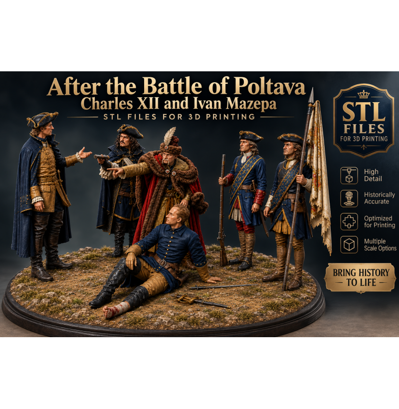 After the Battle of Poltava — Charles XII and Ivan Mazepa Diorama STL Files for 3D Printing