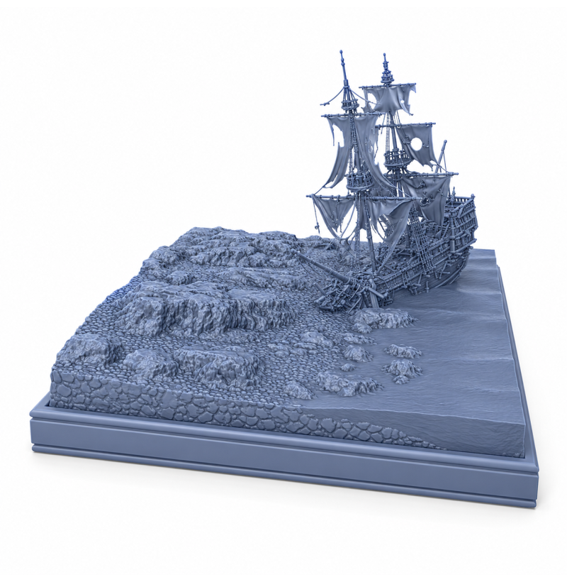 Shipwreck Diorama STL for 3D Printing | Pirate Ship Wreck Scene