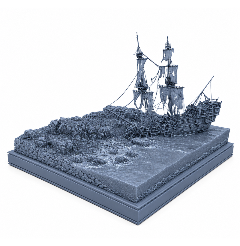 Shipwreck Diorama STL for 3D Printing | Pirate Ship Wreck Scene
