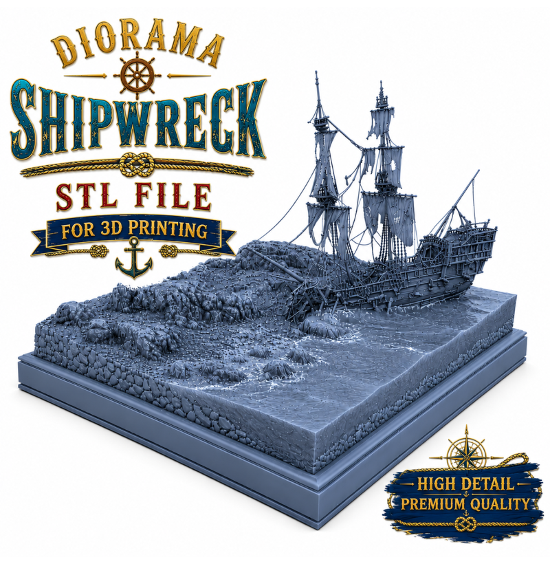 Shipwreck Diorama STL for 3D Printing | Pirate Ship Wreck Scene