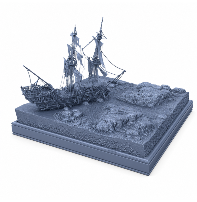 Shipwreck Diorama STL for 3D Printing | Pirate Ship Wreck Scene