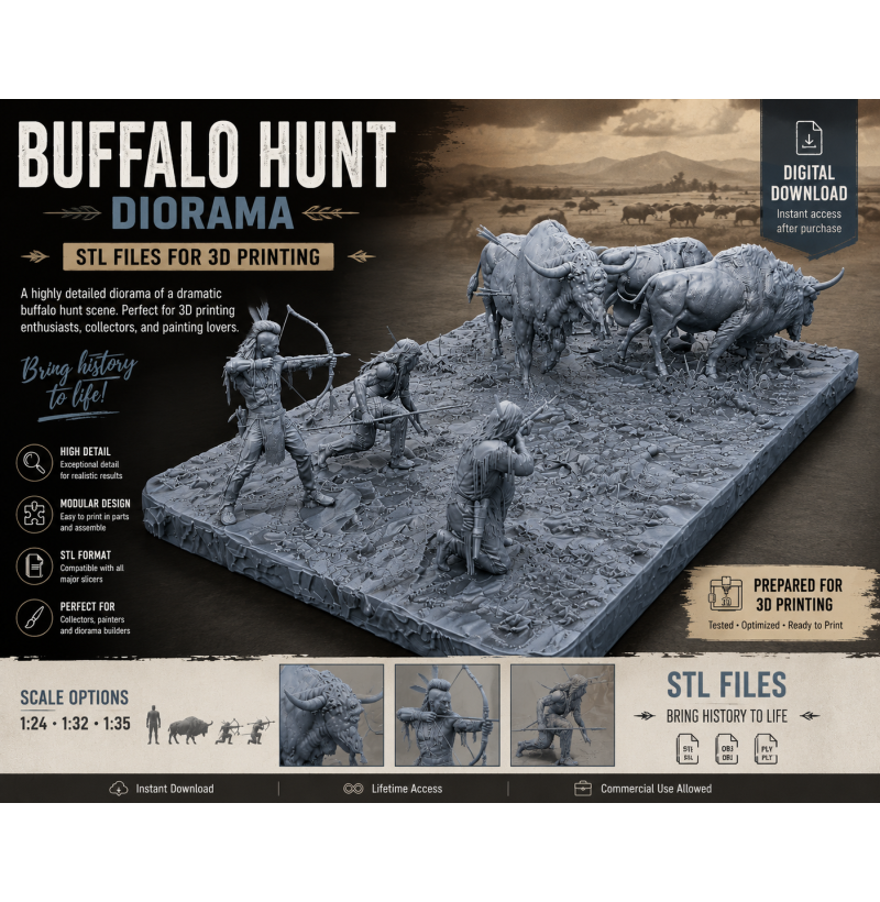 Buffalo Hunt Diorama STL Files for 3D Printing