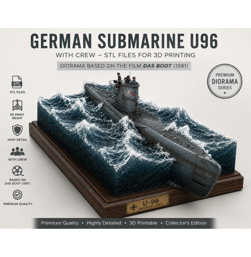 German U-96 Submarine with Crew Diorama – STL Files for 3D Printing