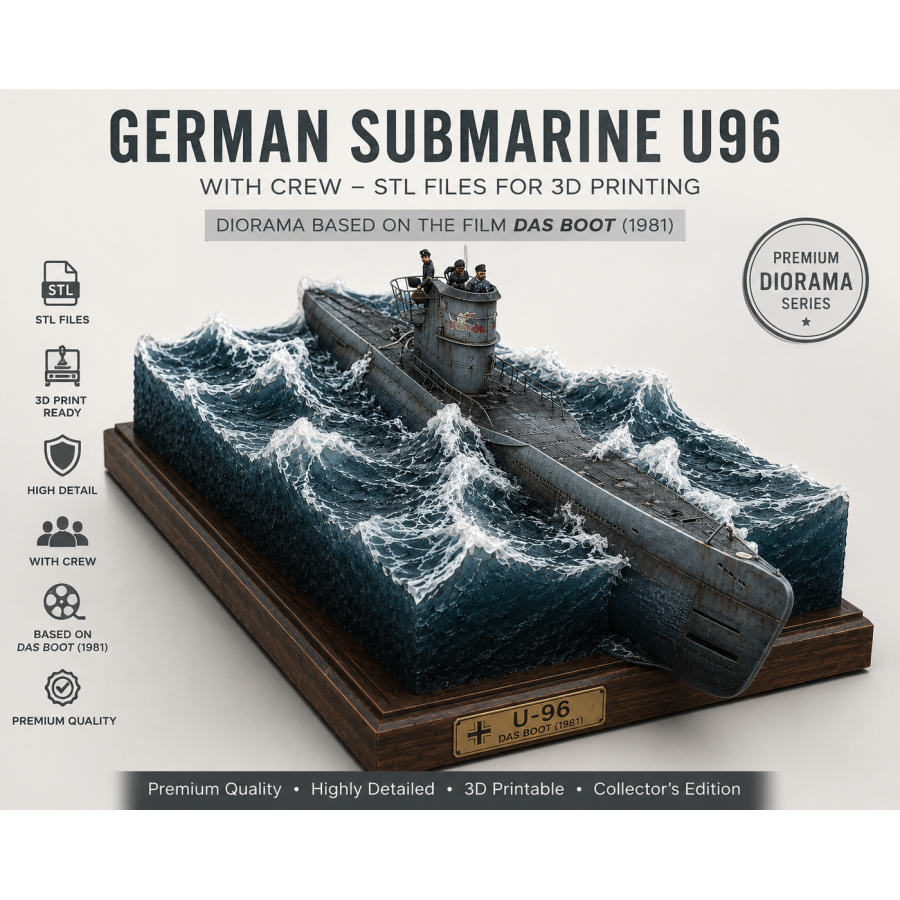 German U-96 Submarine with Crew Diorama – STL Files for 3D Printing German U-96 Submarine with Crew Diorama – STL Files for 3D Printing