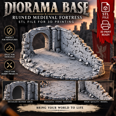 Ruined Medieval Fortress — Diorama Base | STL File for 3D Printing