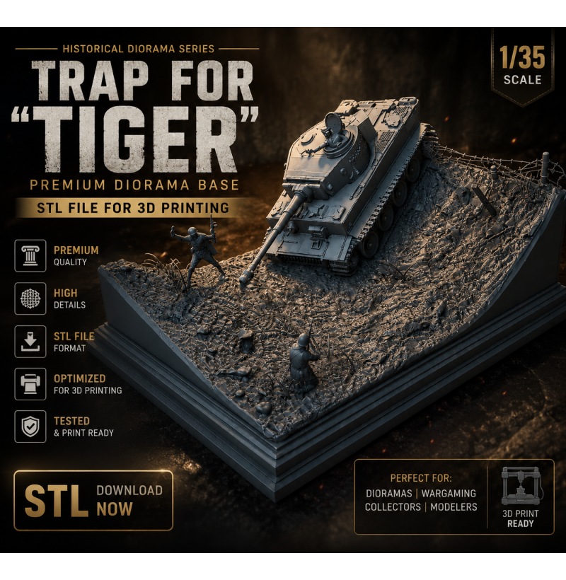 WWII Tiger Tank Diorama STL File for 3D Printing