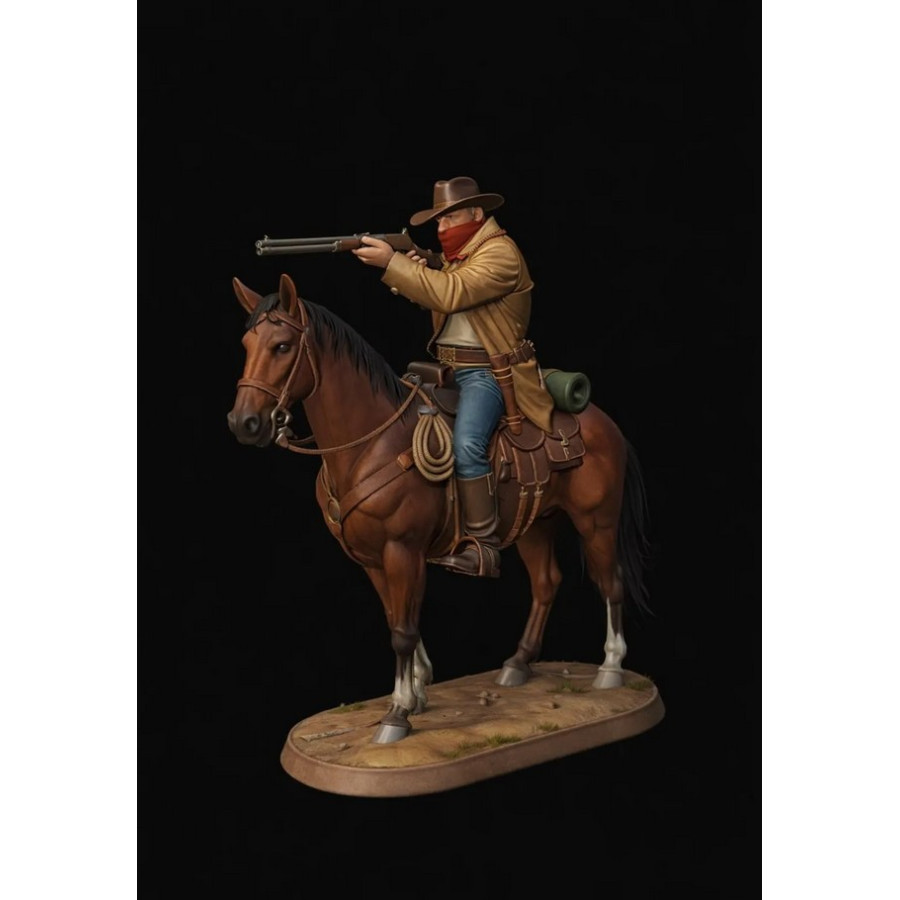 Wild West Cowboy on Horseback with Rifle — STL 3D Print Model