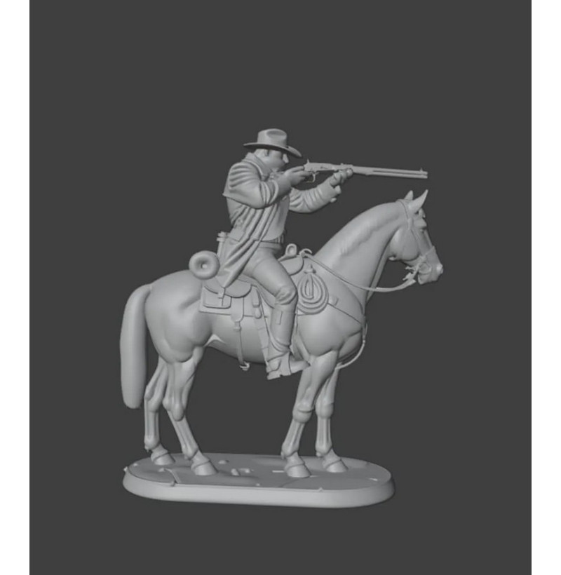 Wild West Cowboy on Horseback with Rifle — STL Model for 3D Printing