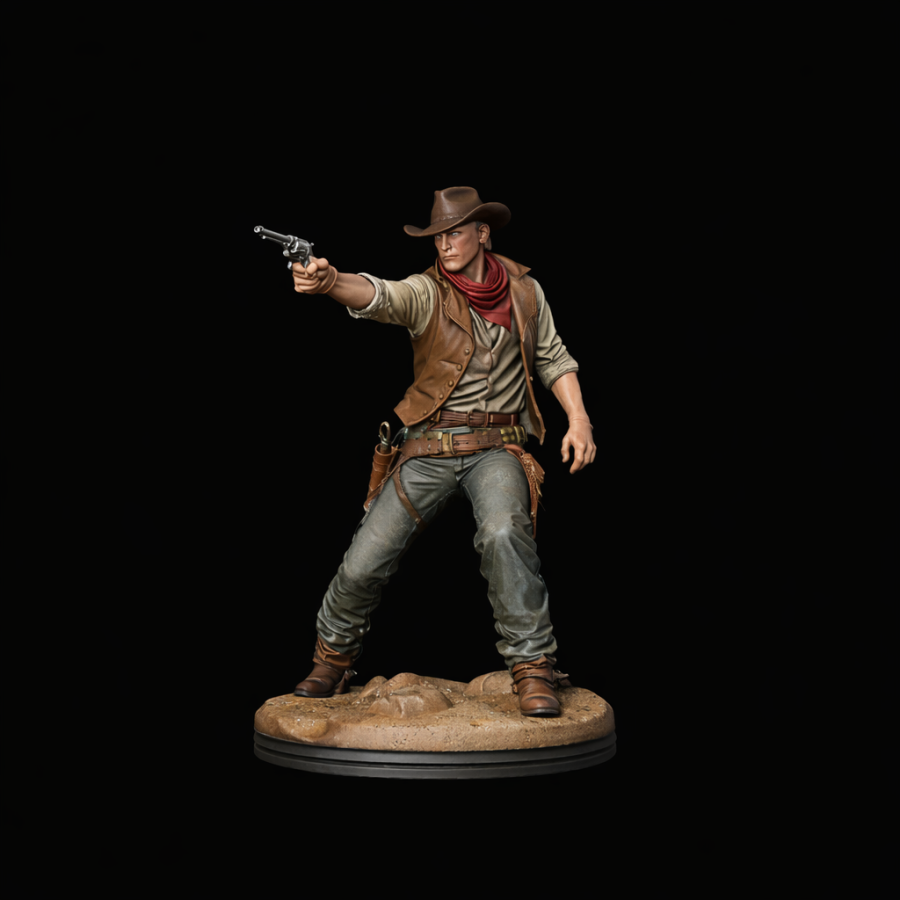 Buy “Wild West Cowboy with Revolver” STL File for 3D Printing Buy “Wild West Cowboy with Revolver” STL File for 3D Printing