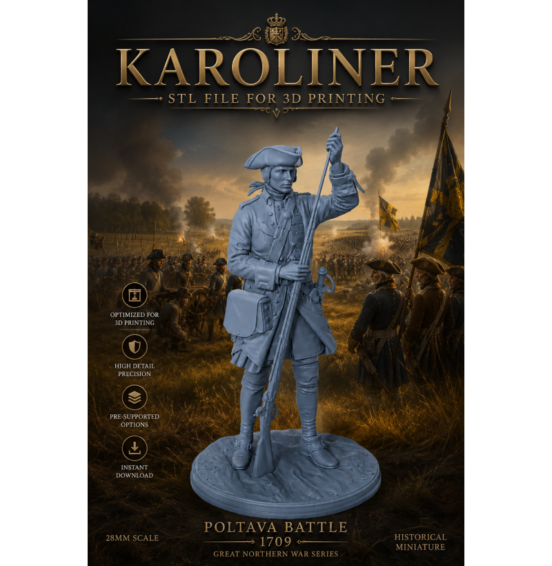 Karoliner Infantry Soldier – Battle of Poltava 1709 – STL File for 3D Printing