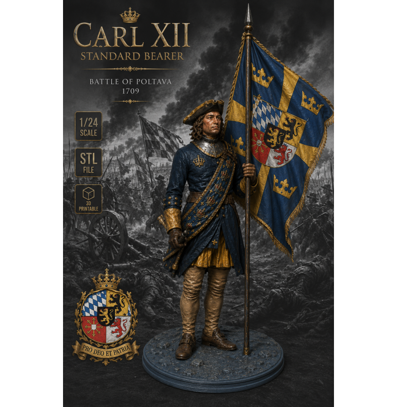 Charles XII Army Standard Bearer — Battle of Poltava 1709 — STL File for 3D Printing