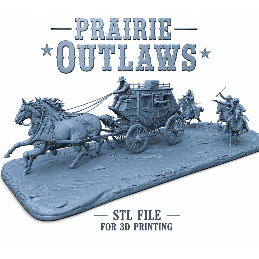 Wild West Stagecoach Robbery STL File for 3D Printing Wild West Stagecoach Robbery STL File for 3D Printing