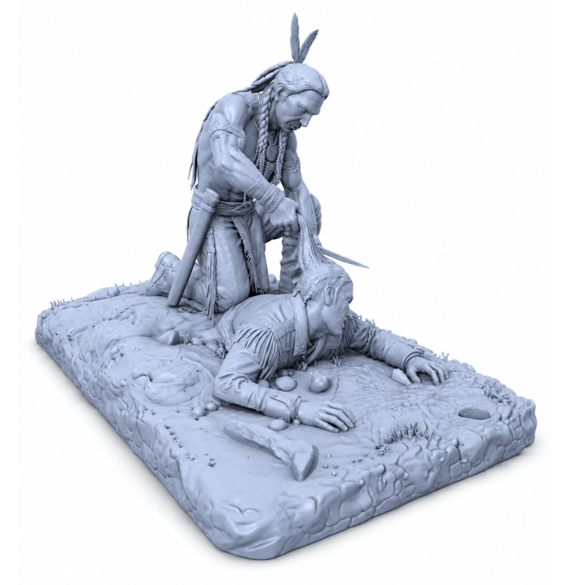 Western Diorama STL File for 3D Printing | Native Warrior Scene | Resin Miniature