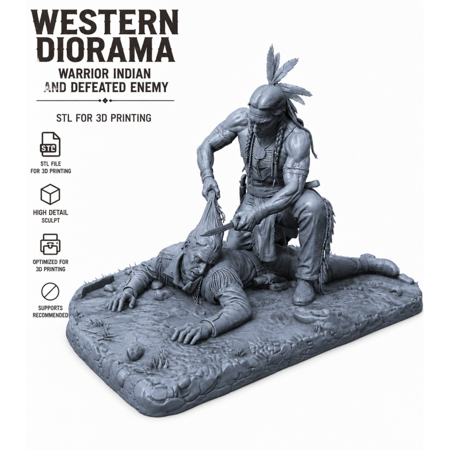 Western Diorama STL File for 3D Printing | Native Warrior Scene | Resin Miniature Western Diorama STL File for 3D Printing | Native Warrior Scene | Resin Miniature