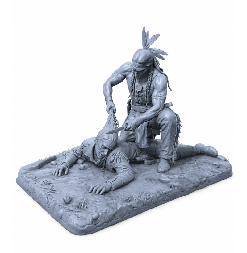 Western Diorama STL File for 3D Printing | Native Warrior Scene | Resin Miniature