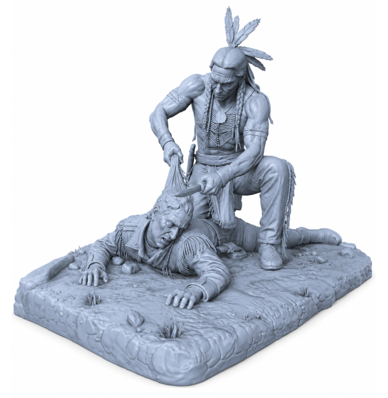 Western Diorama STL File for 3D Printing | Native Warrior Scene | Resin Miniature