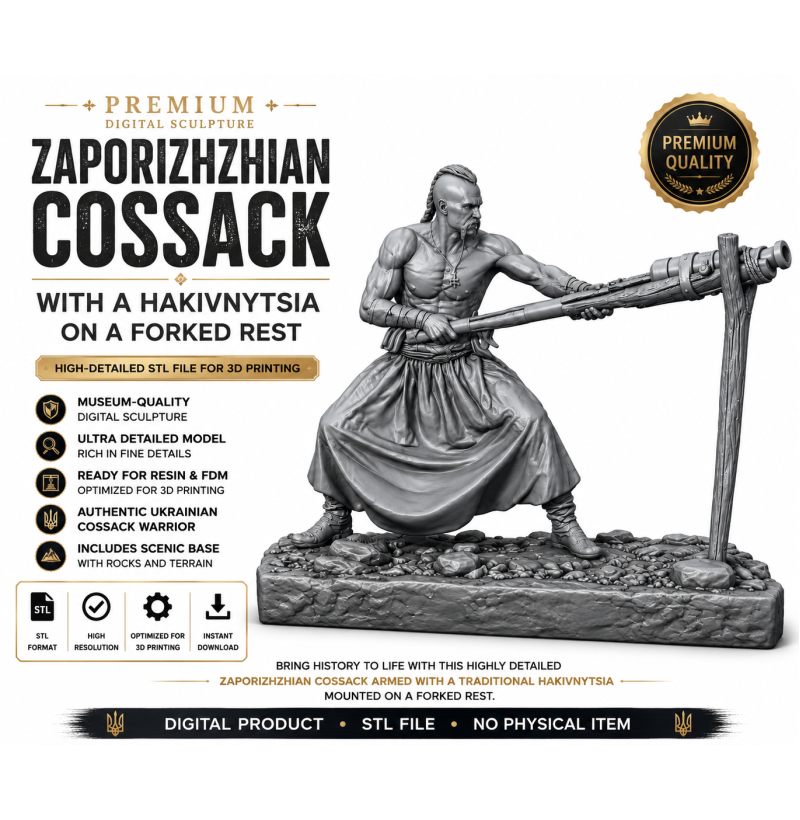 Zaporizhian Cossack with Matchlock Arquebus STL File for 3D Printing