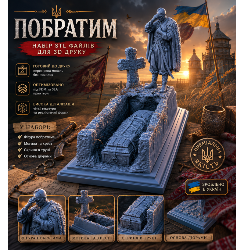 Pobratym Diorama STL Files for 3D Printing – Ukrainian Warrior Tribute Scene