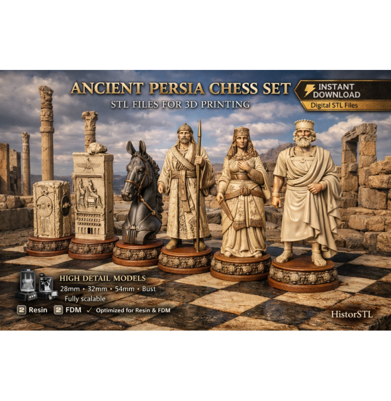 Ancient Persia Chess Set — STL Files for 3D Printing (Instant Download)