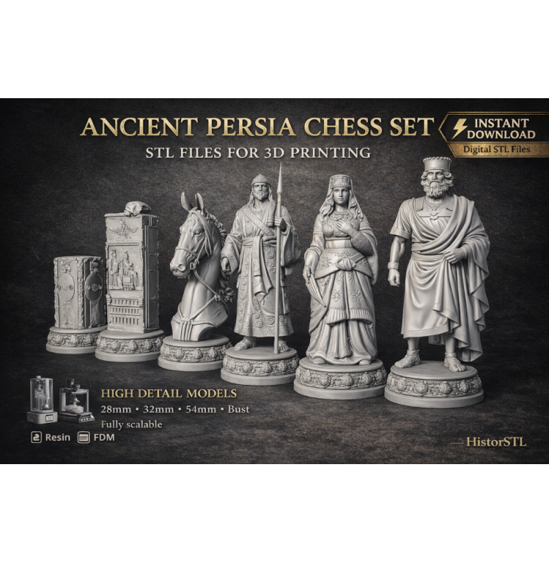 Ancient Persia Chess Set — STL Files for 3D Printing (Instant Download)