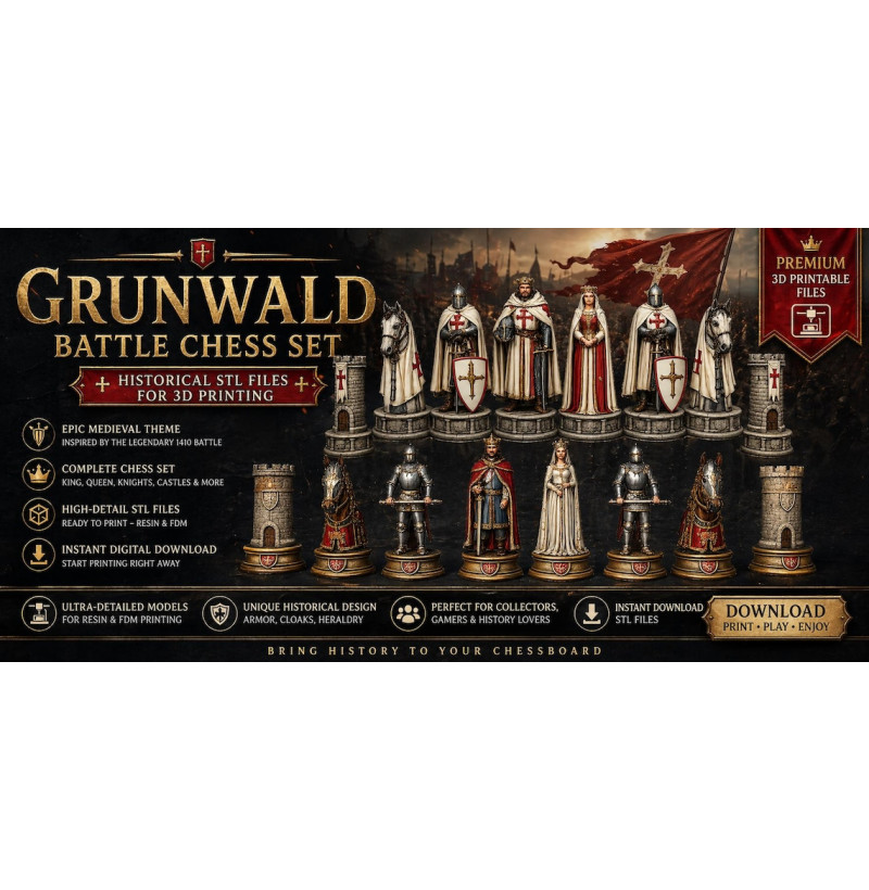 Grunwald Battle Chess Set STL Files for 3D Printing