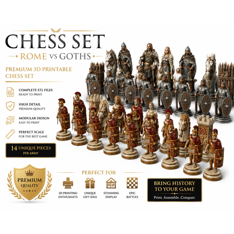 Rome vs Goths Chess Set STL for 3D Printing Rome vs Goths Chess Set STL for 3D Printing