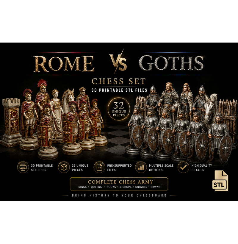 Rome vs Goths Chess Set STL for 3D Printing