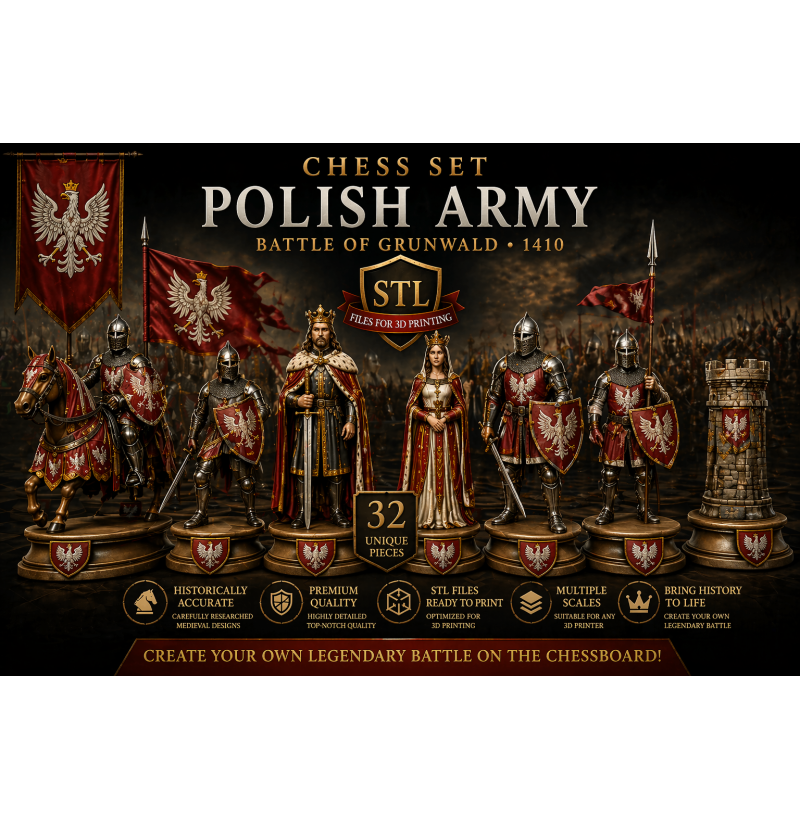 Polish Army 1410 — Grunwald Chess Set STL File for 3D Printing
