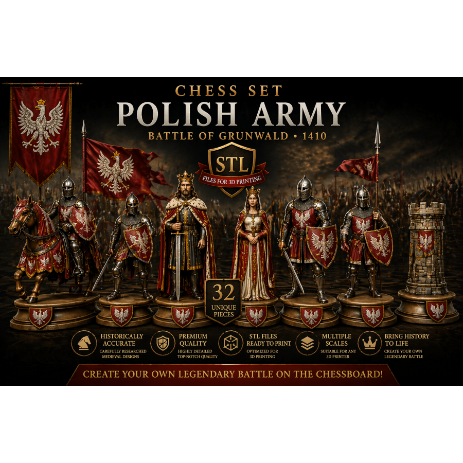 Polish Army 1410 — Grunwald Chess Set STL File for 3D Printing Polish Army 1410 — Grunwald Chess Set STL File for 3D Printing