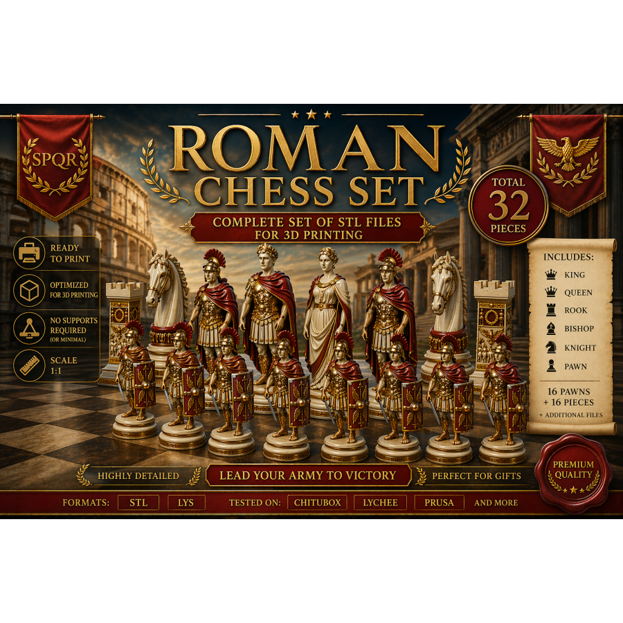 Roman Chess Set — STL Files for 3D Printing Roman Chess Set — STL Files for 3D Printing